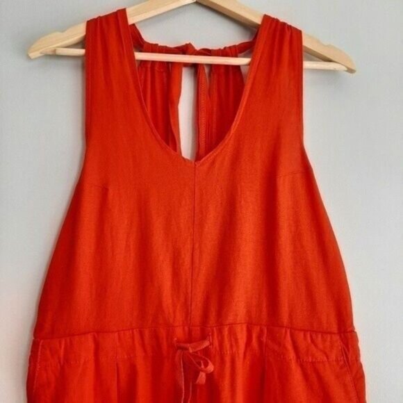 REVAMPED Linen Blend Romper Open Back Red Sz S - Picture 3 of 10